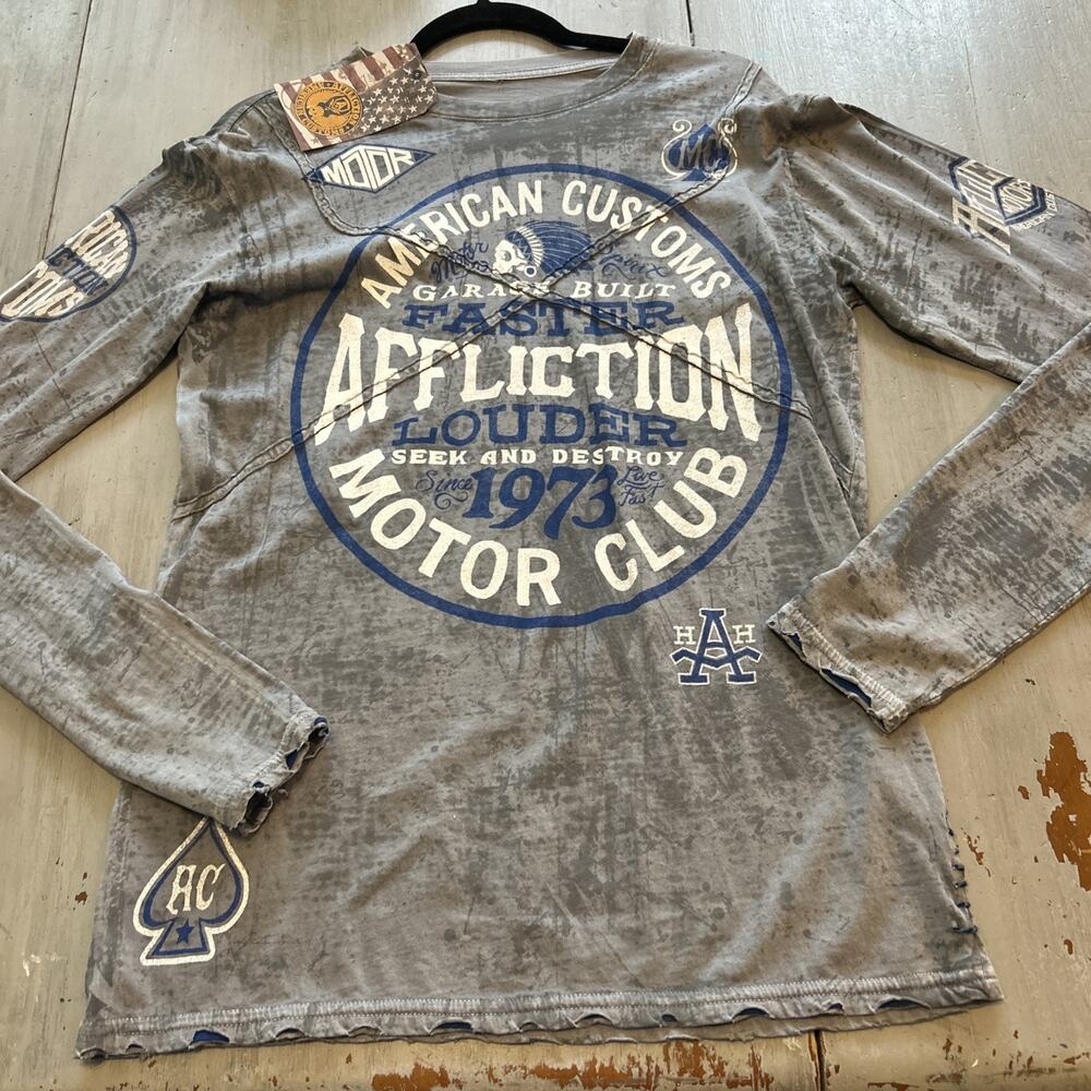 NWT Affliction American Customs Motor Club Long Sleeve T Shirt Men’s M Grunge